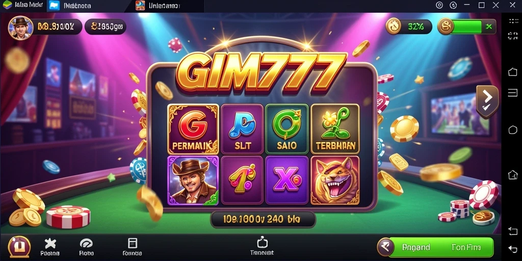 Tampilan gameplay GIM777 dengan mesin slot yang menarik dan fitur bonus.