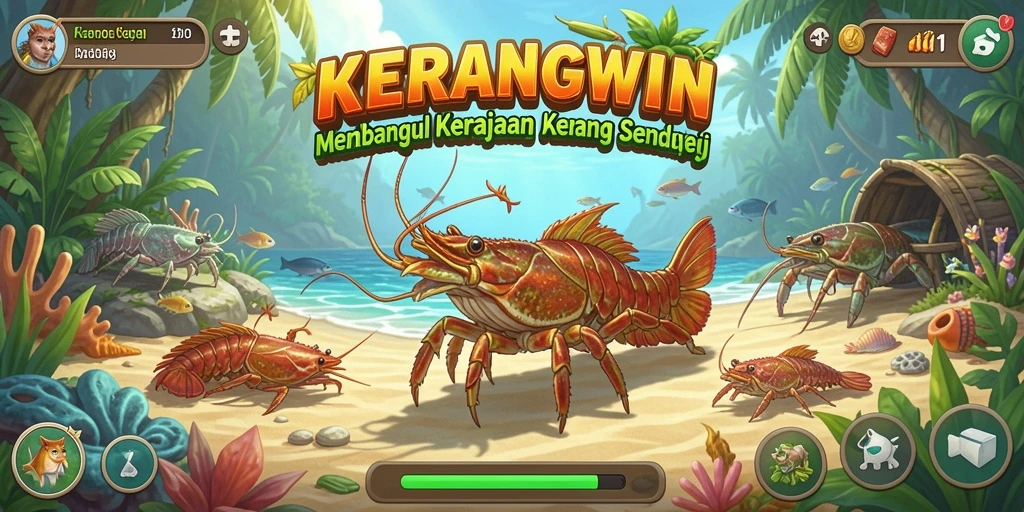 Screenshot gameplay KERANGWIN menampilkan aksi seru pengelolaan kerang.