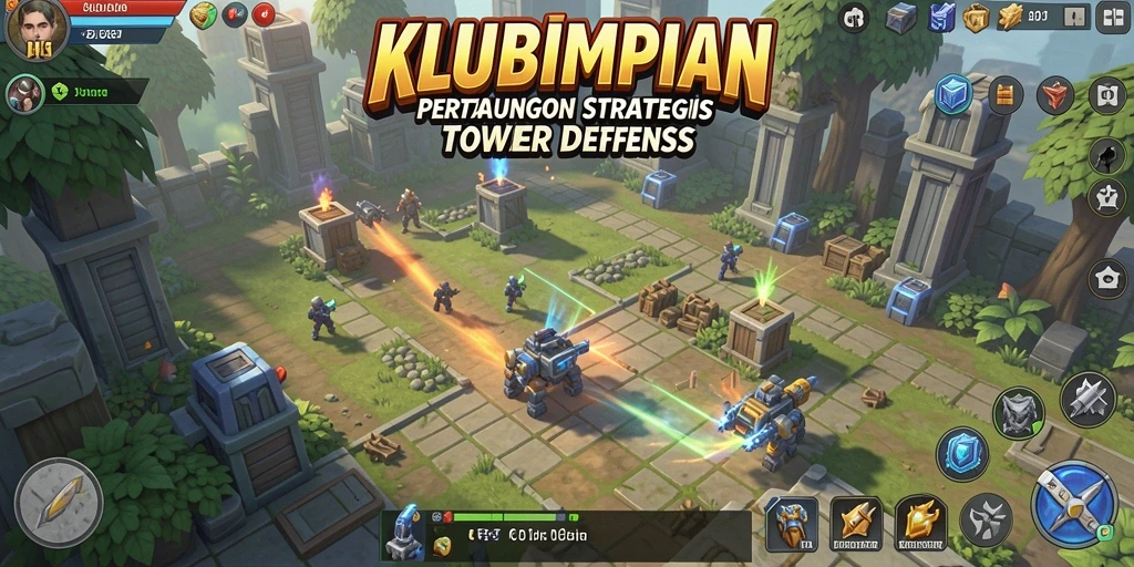 Gameplay menegangkan di KLUBIMPIAN dengan menara pertahanan yang kreatif.