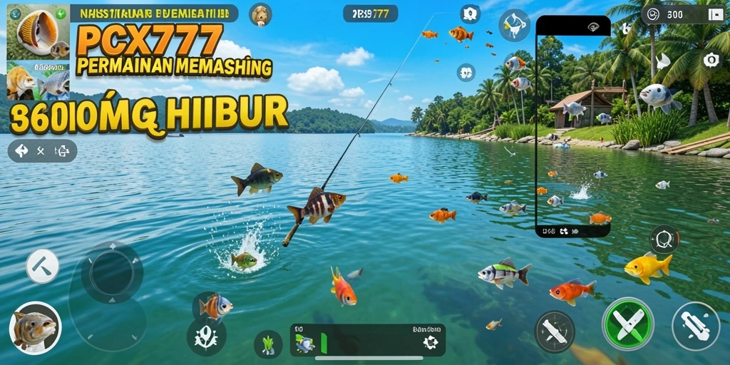 Screenshot utama PCX777 menampilkan gameplay memancing yang seru.